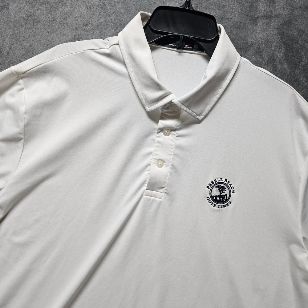 Ralph Lauren RLX Mens White Pebble Beach Golf Links Polo Shirt XL Short Sleeve